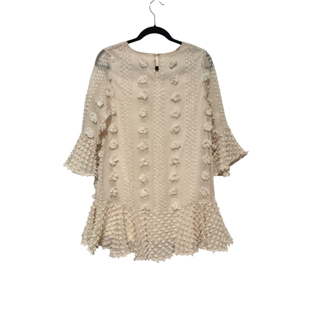 Entro Textured Bell Sleeve Dress Pom Pom Cream Short Mini Size S Boho Whimsical - Picture 6 of 10